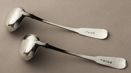 Scottish Provincial Silver Toddy Ladles (pair) - Dundee - Brodie Family Crest